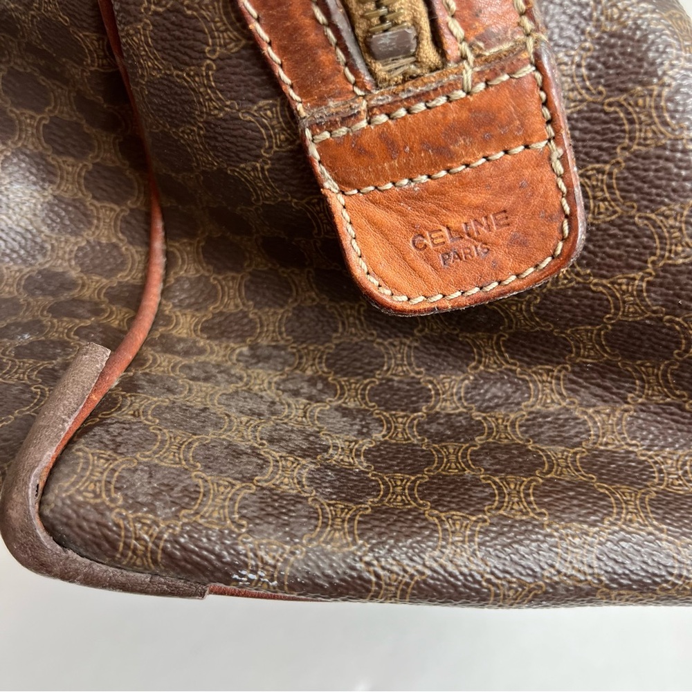 CELINE Macadam Canvas Boston Bag PVC Leather Vintage Purse Handbag - Picture 7 of 16